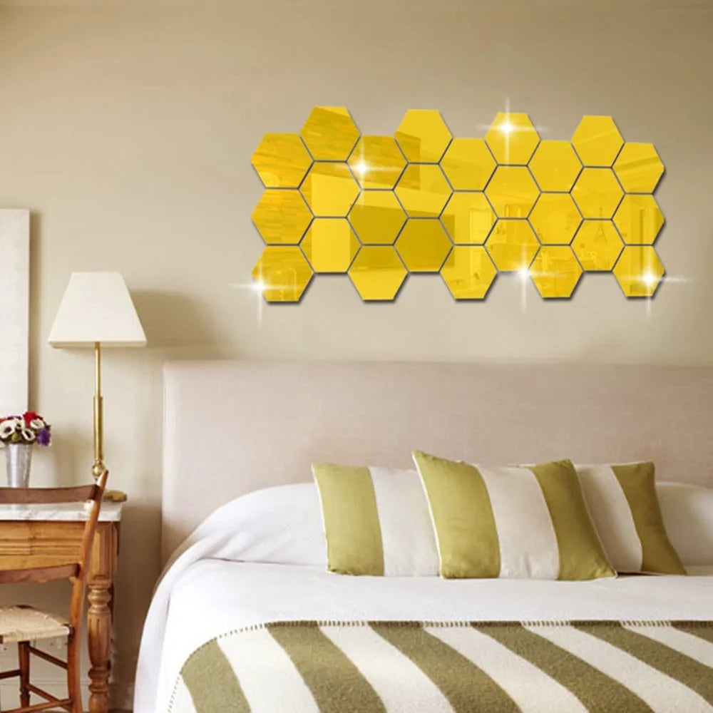 12-Piece Hexagon 3D Mirror Wall Sticker